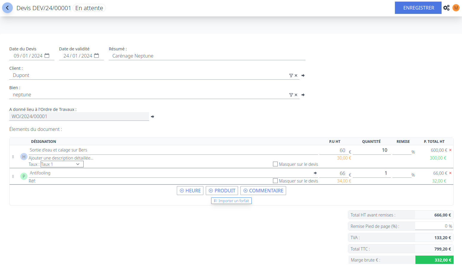 Écran facturation dans Nooti.cc